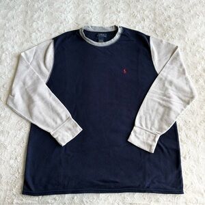 Polo Ralph Lauren Thermal Shirt Tee Mens 2XL XXL Navy Gray Waffle Knit Raglan LS